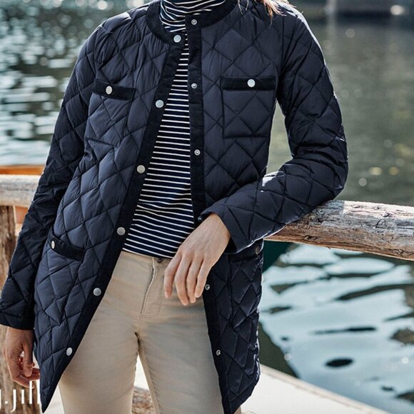 J. Jill Cord-Trimmed Down Puffer Jacket Chore Coat - Picture 1 of 6